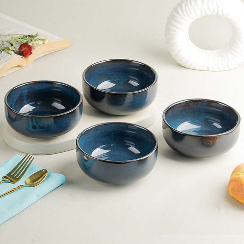 Galaxy Blue Ceramic Snack Bowl Set of 4, 500 ML